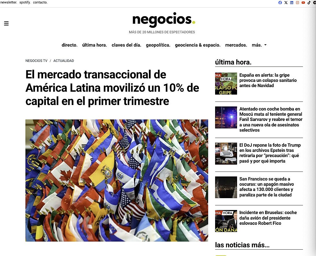 El mercado transaccional de Am�rica Latina moviliz� un 10% de capital en el primer trimestre